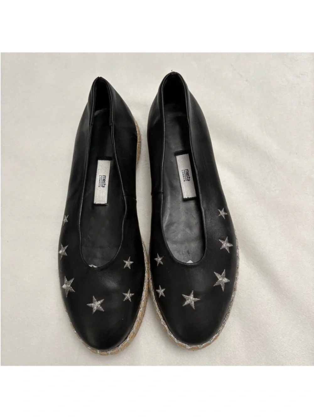 Miista Black Star-Embroidered Espadrille Flats Size 40